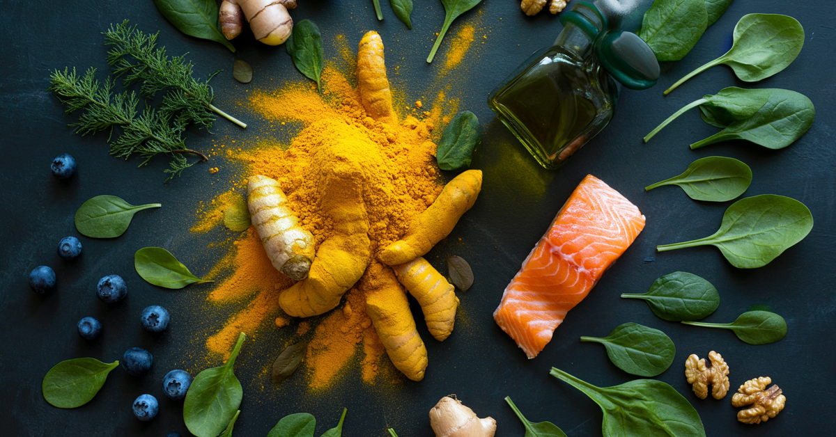 Jak zwalczyć stan zapalny - kolorowe, przeciwzapalne warzywa, owoce i przyprawy na stole